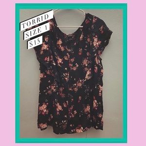 Black Button Up Floral Blouse